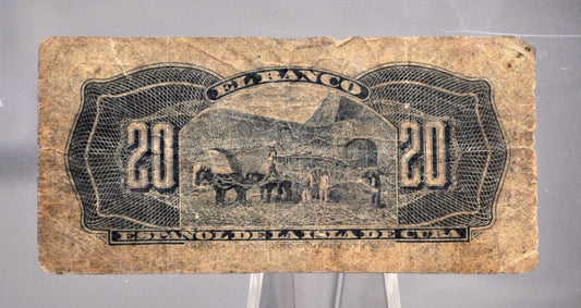1897 Cuba 20 Centavos Banknote - El Banco Espanol de la Isla de Cuba - 1897 Carribean Cuban Twenty Centavos Fractional Note - P#53a