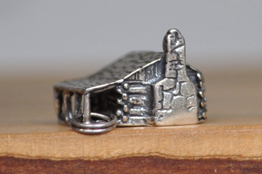 Scarce Sterling Silver Log Cabin Pendant - Tested Sterling Silver - Well Detailed Log Cabin Charm