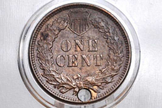 1907 Indian Head Penny - Uncirculated Details, Holed - Lustrous Coin - 1907 Cent Indian Head 1892 Damage Coin / Discount Coin