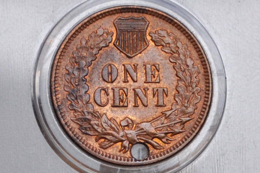 1905 Indian Head Penny - Uncirculated Details, Holed - Lustrous Coin - 1905 Cent Indian Head 1892 Damage Coin / Discount Coin