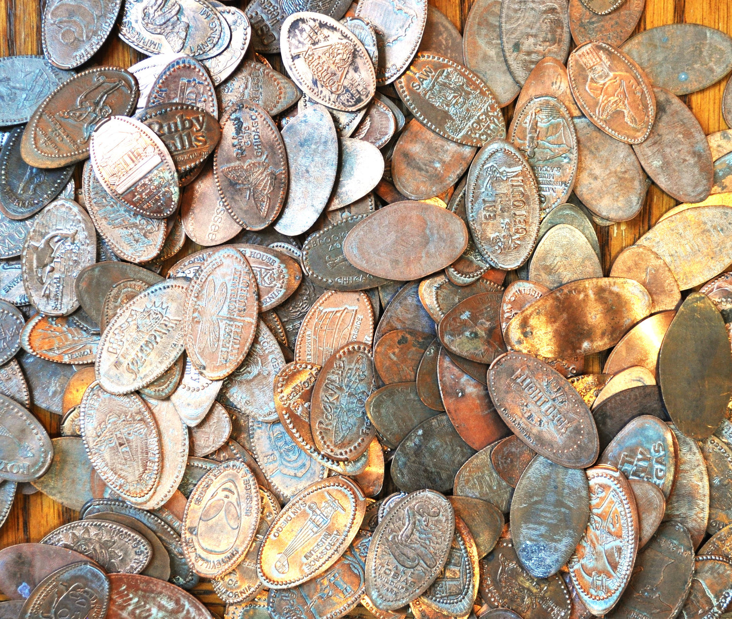 Elongated Penny Coin Lot 50 pieces From: Zoos, State parks, Museums, Restaurants, Universal, etc. - Mystery Coin Lot of Fifty Elongated Pennies