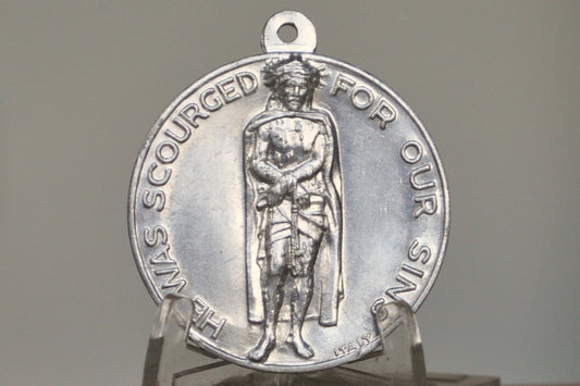 Rare Saint Adrian Crucifixion of Jesus Pendant - Catholic Medal - Religious Charms - Aluminum Medallion