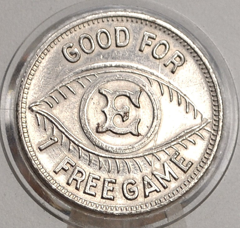 Good For One Free Game E Eye Arcade Amusement Token - 1 Free Game Eye Arcade Token