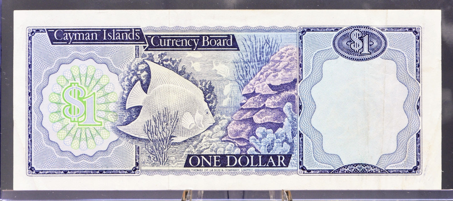 1985 Cayman Islands 1 Dollar Note - A/3 Prefix, Rarer Signature - Elizabeth II - L. 1974 British Cayman Islands One Dollar Note - P#5a