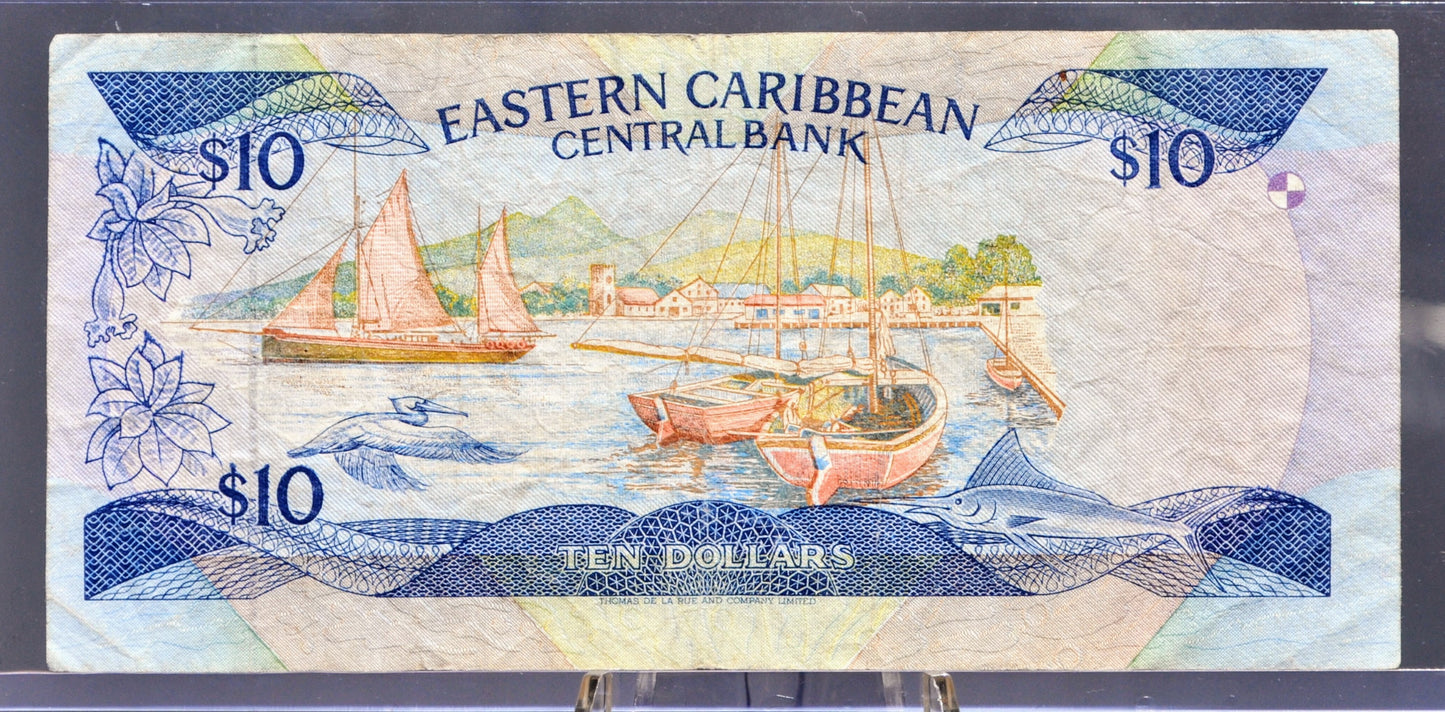 1985-93 (N.D.) East Caribbean States 10 Dollar Banknote - With Anguilla, St. Lucia Issue - 1985 British Caribbean Ten Dollars Note - P#23l