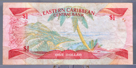 1988 (N.D.) East Caribbean States 1 Dollar Banknote - With Anguilla, St. Kitts & Nevis Issue- 1988 British Caribbean One Dollar Note - P#21k