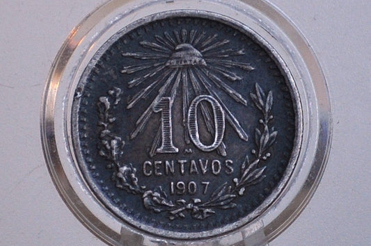 Silver 1907 Mexican 10 Centavos - XF, Great Condition - Mexico City Mint - Mexican Coins - 1900s Mexico - Beautiful Coin -
