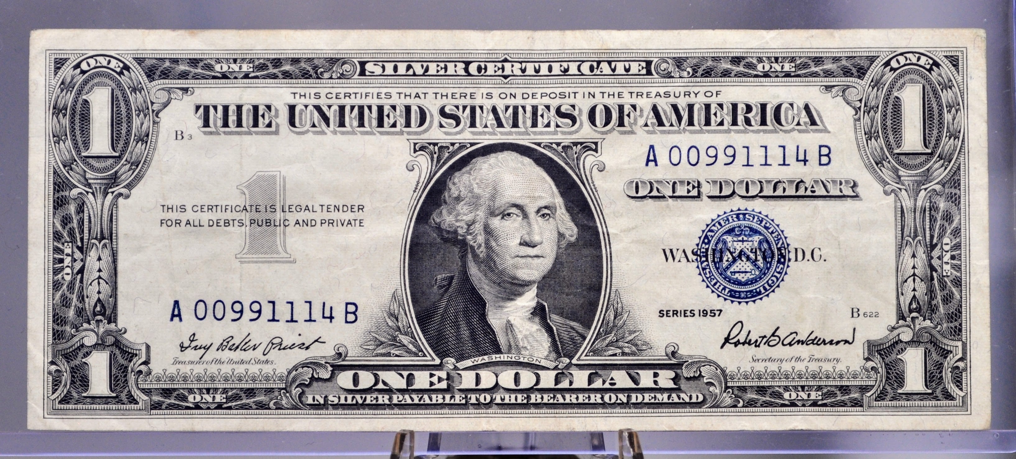 1957 Silver Certificate 1 Dollar Note - Low Fancy Repeating Serial