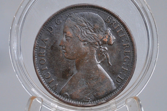 1863 Great Britain One Penny - XF Condition - UK Large Penny 1863 - Queen Victoria 1 Penny - Bronze - UK penny 1863