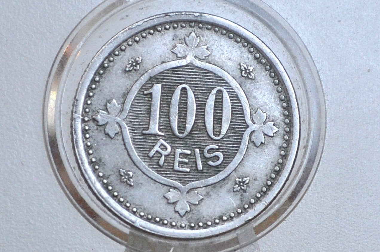 1900 Portuguese 100 Reis Portugal - XF/AU Condition, Rare Die Break on Obverse - Republica Portugesa One Hundred Reis 1900 - Old Portuguese Coin