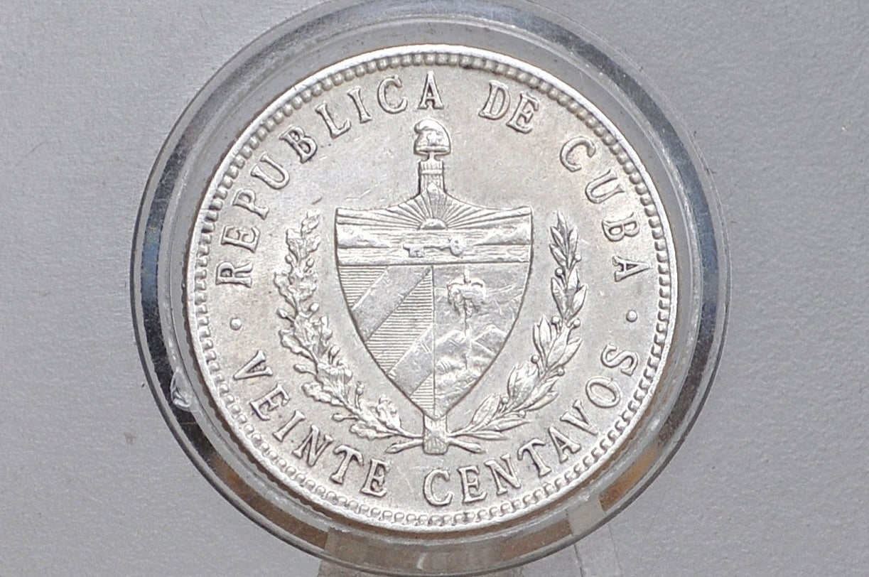 Rarer Silver 1948 Cuba Viente Centavos - XF/AU Condition - First Republic of Cuba - Cuban Coins