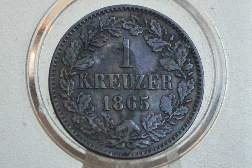 Rarer 1865 German States 1 Kreuzer - Grand Duchy of Baden - Great Condition - Frederick I -
