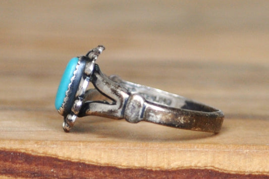 Bell Trading Post Sterling Silver Skinny Oval Turquoise Stone Ring - Size 6 - Stamped and Tested Sterling Silver - Authentic Native American Jewelry