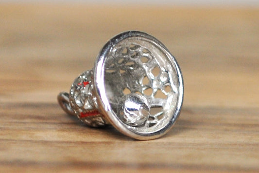 Sterling Silver Red Enamel Filigree Bell Charm - Stamped and Tested Sterling Silver - Vintage Christmas Bell