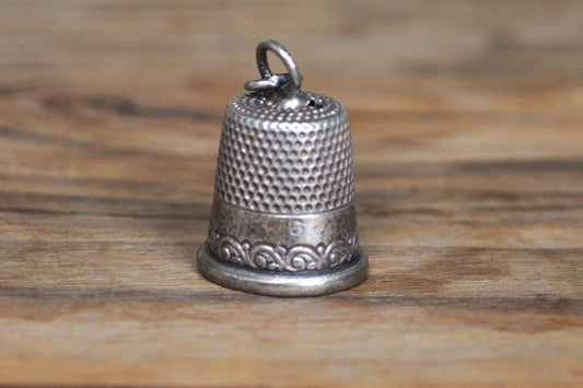 Sterling Silver Danecraft Thimble Charm - Size 6 - Lower Floral Vine Design - Chip at Top
