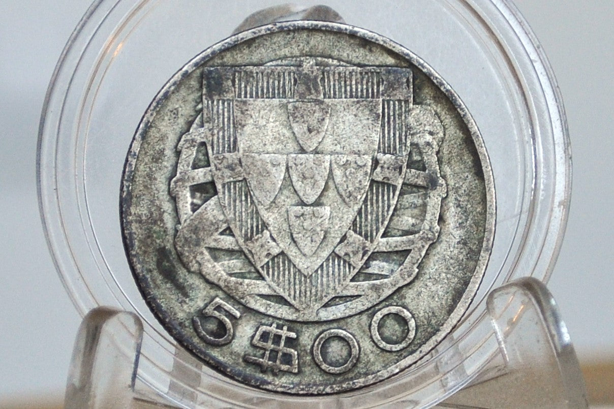 1943 Portuguese Silver 5 Escudos Portugal - Great Condition - Scarce and Great Year, Beautiful Design - Republica Portugesa Five Escudos 1943 -