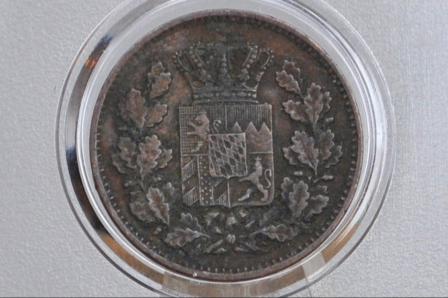 1862 Kingdom of Bavaria 2 Pfennig - VF Condition - Munich Mint - Maximilian II - German States Coins -