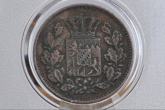 1862 Kingdom of Bavaria 2 Pfennig - VF Condition - Munich Mint - Maximilian II - German States Coins -