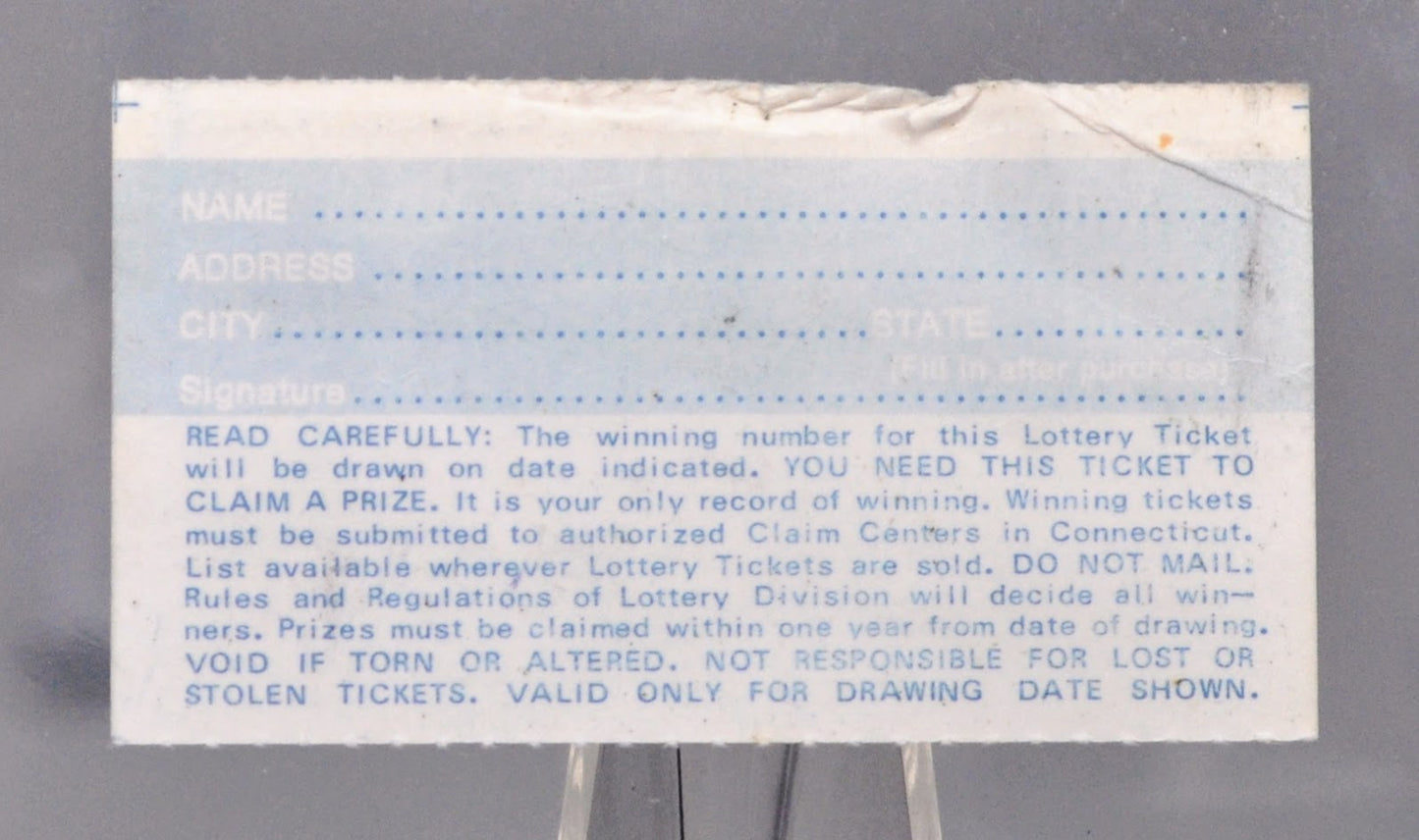 1972 First Issue 50 Cent Connecticut State Lottery Ticket - First or Later Issue - Rare Commemorative Connecticut Lottery Ticket 1972