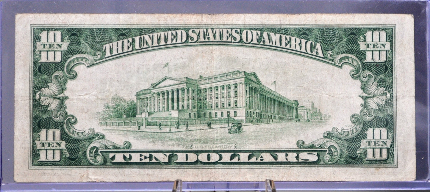 1934 Federal Reserve 10 Dollar Note - Light Green Seal (Lgs) - Almost Unc (AU) - Boston (A) Issue - 1934 Ten Dollar Boston Note - Fr#2004-A