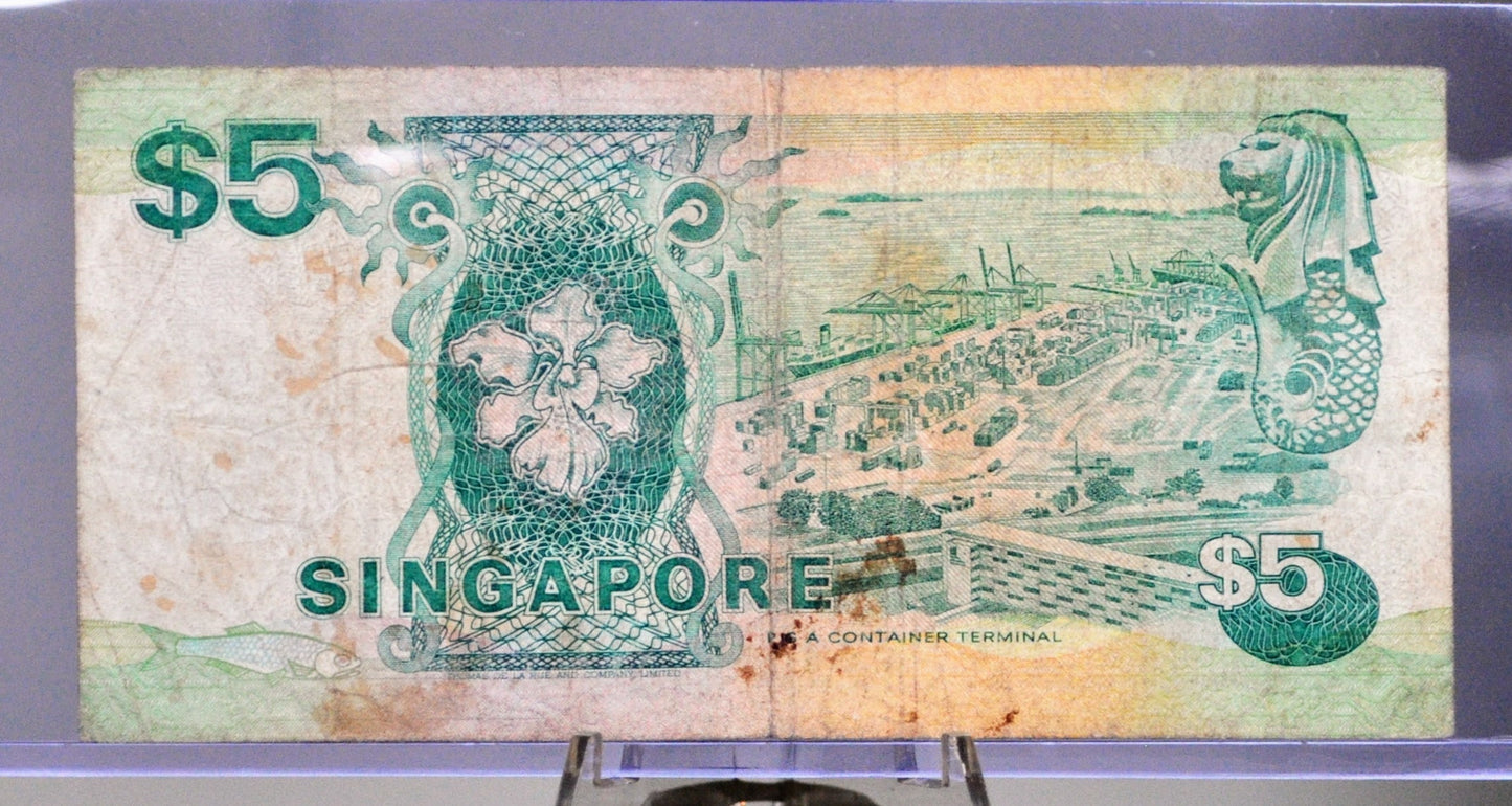 1989 (ND) Singapore 5 Dollar Note - Ship Series Type - Choose by Grade - 1989 Singapore Five Dollar Maritime Note - P#19