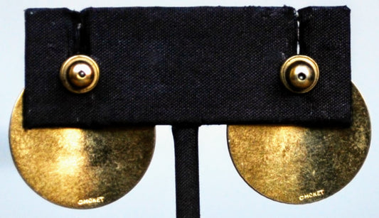 Elegant Monet Goldtone Seashell Pierced Stud Earrings - Large Round Studs - Vintage Monet Signed Seashell Textured Earrings