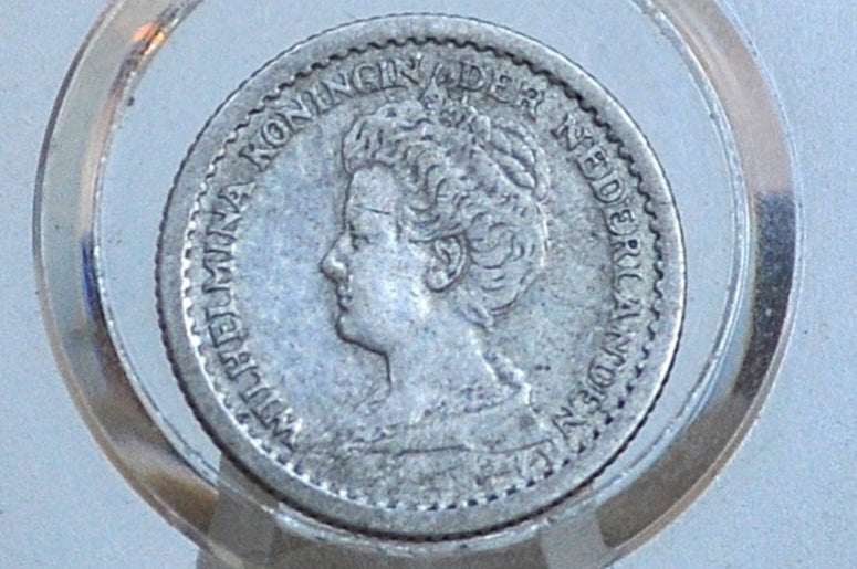 1914 Silver Netherlands 10 Cent - XF Condition - Wilhelmina I - Old Netherlands Coin - .640 Silver -