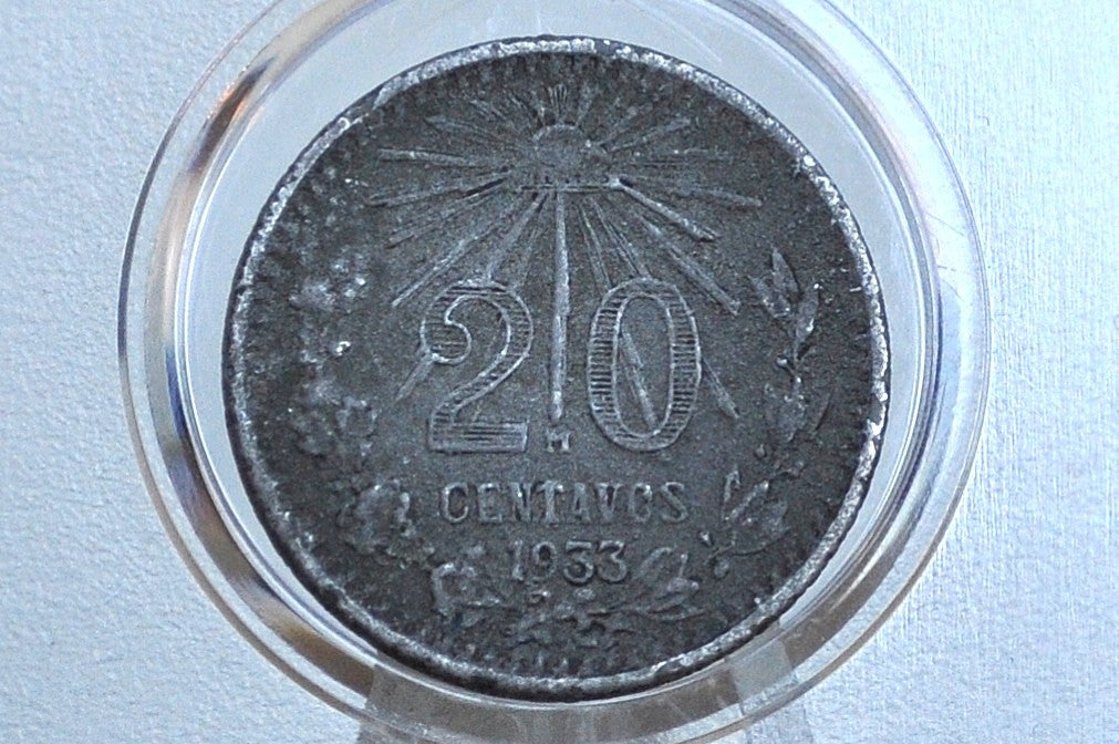 1933 Silver Mexican 20 Centavos - Great Condition - Mexico City Mint - Mexican Republic Coins -