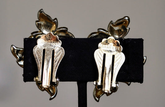 Delightful Sarah Coventry Dual-Toned Vine and Leaves Clip-On Earrings - Ivy Leaves Design - Vintage 1950s Sarah Cov Grapevine Earrings