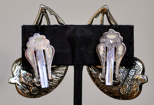 Lovely Sarah Coventry Silvertone Windsong Leaves Clip-On Earrings - Patent Pending Earrings - Vintage Sarah Cov 1950s Windsong Earrings