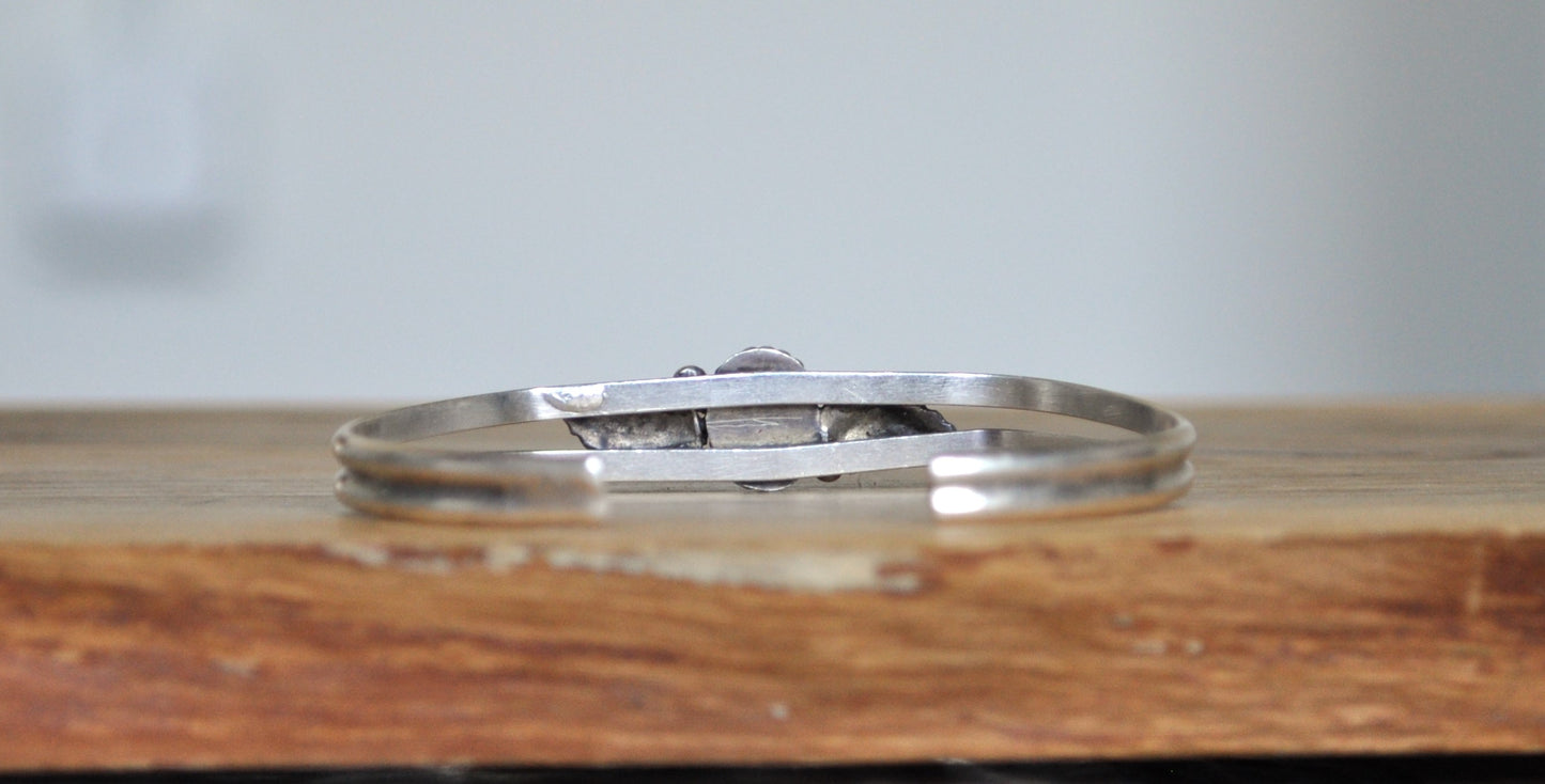 Sterling Silver Native Blue Fiery Opal Cuff Bracelet - 2.25 In Wide, 1.75 In Height - Stamped and Tested Sterling Silver - Beautiful Opal Bracelet