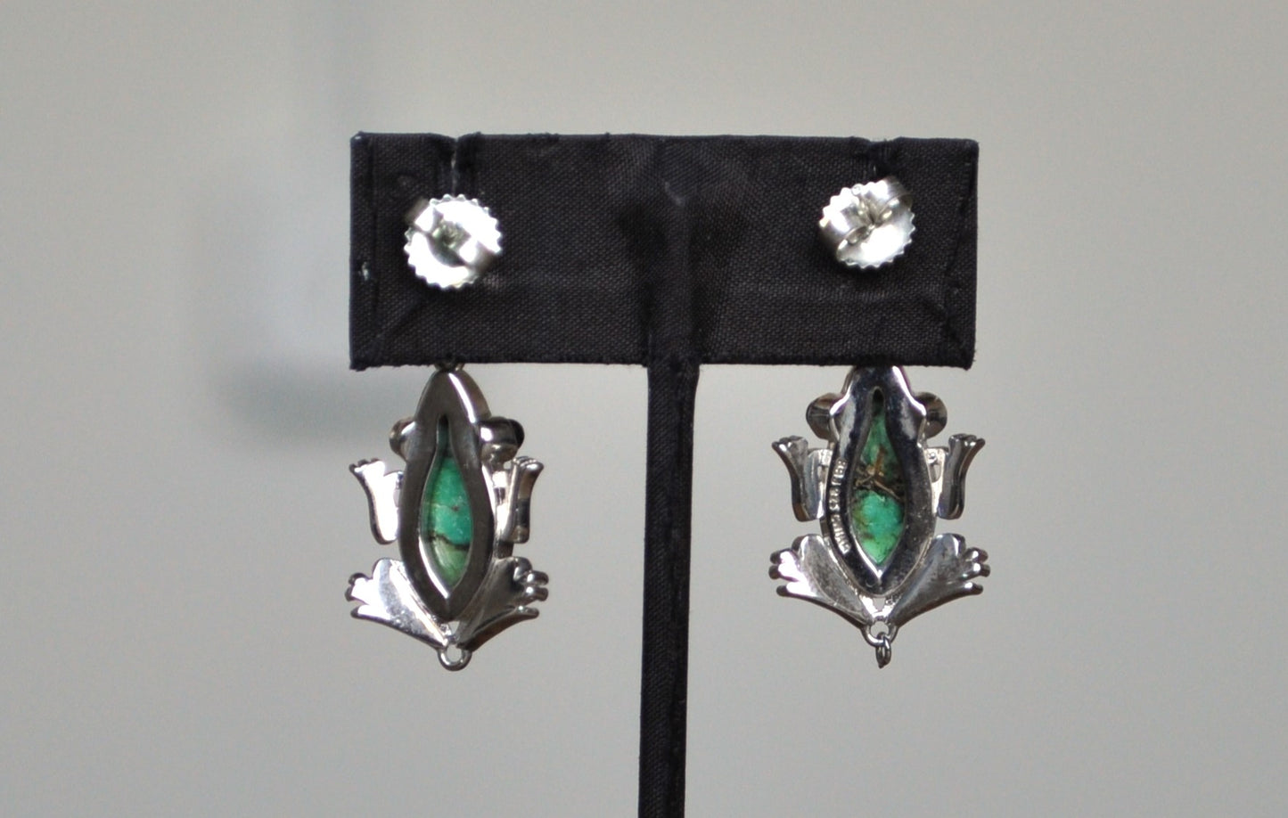 Sterling Silver Green Turquoise Frog Earrings - Stamped and Tested Sterling Silver - BBJ Jewelry