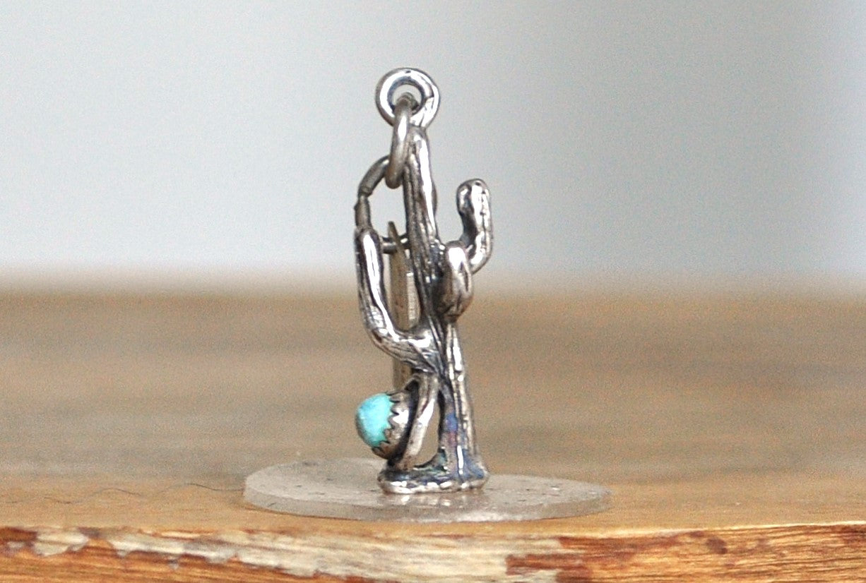 Bell Trading Post Sterling Silver Scottsdale Arizona Turquoise Cactus Pendant - Stamped and Tested Sterling Silver - Scottsdale Arizona - Saguaro Charm