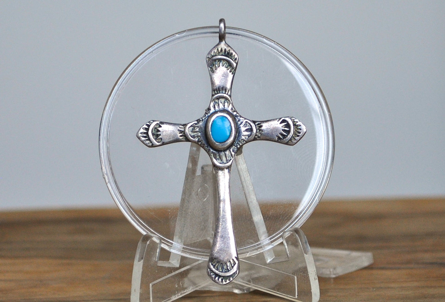 Sterling Silver Turquoise Cross Pendant - Stamped and Tested Sterling Silver - Turquoise Crucifix Pendant