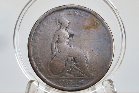 Rare 1825 Great Britain One Penny - G/VG, Damaged - UK Penny 1825 - King George III - British Penny 1825, Low Mintage Date