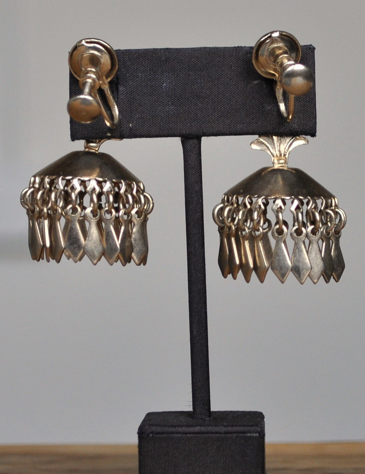 Vintage Jhumka Dangle Earrings With Screw Backs - Indian Bell-Shaped Dangle Gold Toned Earrings