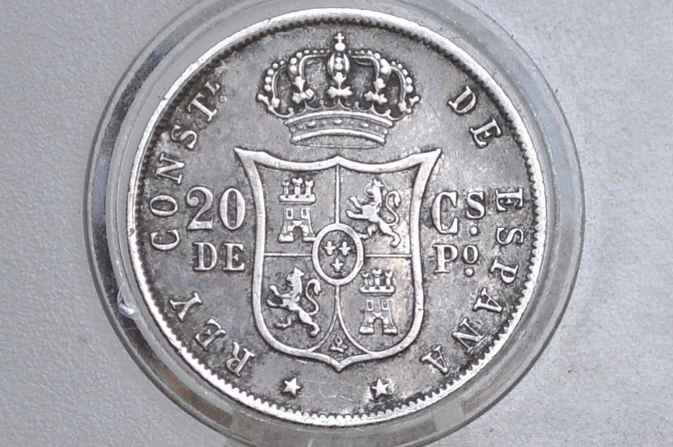 1885 Philippines Silver 20 Centavos - AU Condition - 1885 Silver Twenty Centavos Spanish Philippines - Alfonso XII -