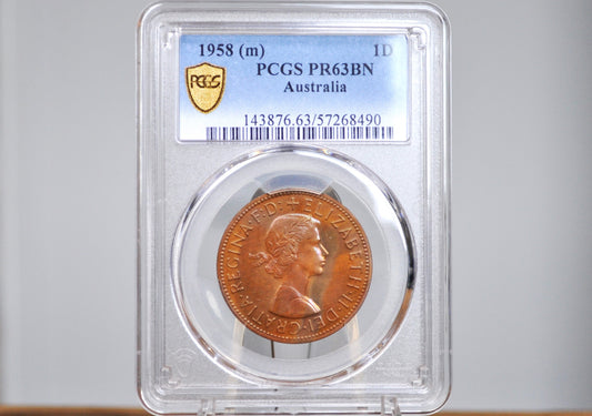 Proof 1958 Australia Penny - PCGS PR63 BN - Very Rare Coin - Beautiful Rainbow Toned fields - 1958 (M) Australian One Cent Proof 1958