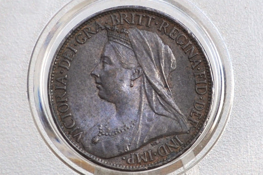1899 Farthing Great Britain - Uncirculated, Beautiful Coin - UK Farthing 1899 - Queen Victoria Old Head - Bronze