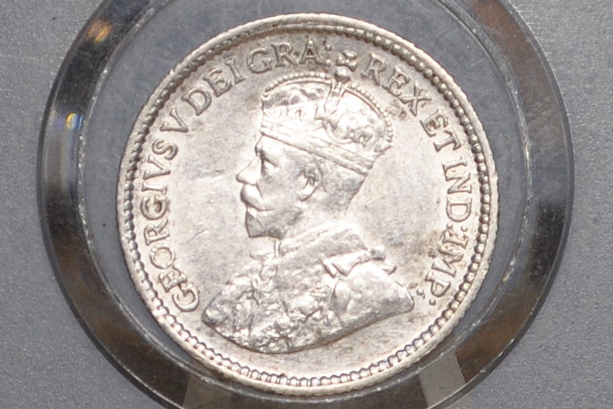1912 Canadian Silver 5 Cent Coin - AU (About Unc.) Condition - King George - Canada 5 Cent Sterling Silver 1912 Canada