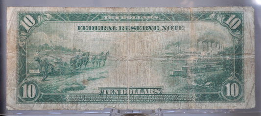 1914 10 Dollar Federal Reserve Note Large Size Fr#923 - VG/VG+ - Richmond VA 1914 Ten Dollar Bill Horseblanket Note 1914 Andrew Jackson 10