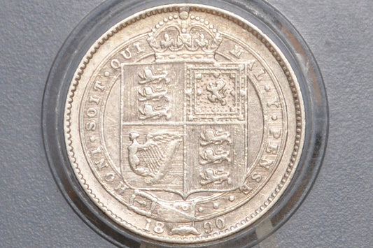 1890 Shilling - AU Details, Cleaned - 1890 Great Britain Silver 1 UK One Shilling 1890 Queen Victoria 1 Shilling 1890 Sterling Shilling UK