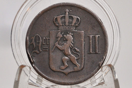 1876 Norway 5 Ore Coin - Great Condition - Norwegian Five Ore Coin 1876, Lower Mintage Coin, Few Surviving