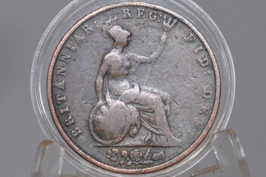 1854 Great Britain Halfpenny - F/VF Details - UK 1/2 Penny 1854 - Bronze, Queen Victoria - Victorian Era Coin