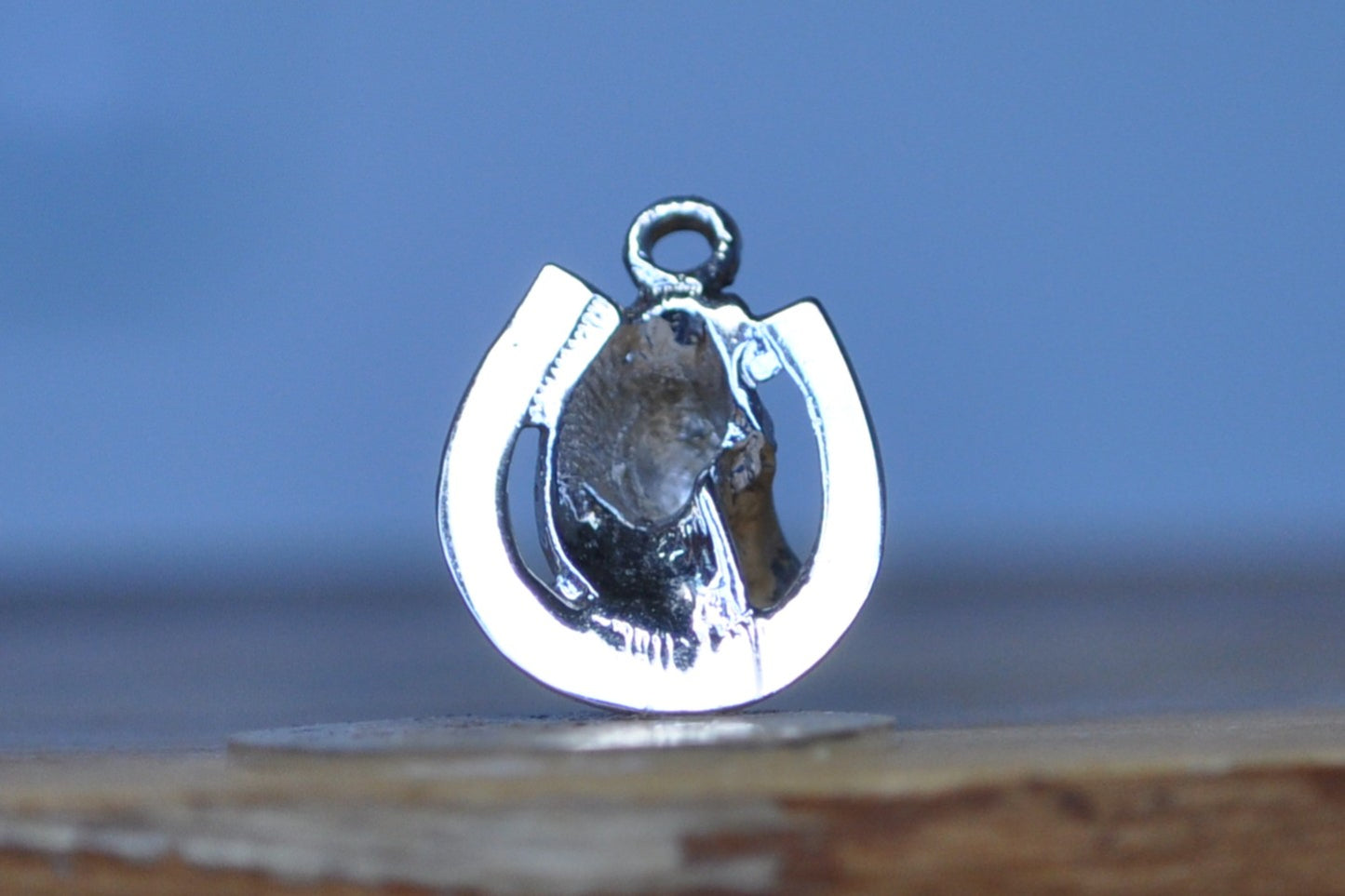 Silver Horse Head Poking Through Horseshoe Charm - Tested Sterling Silver - Good Luck Charm