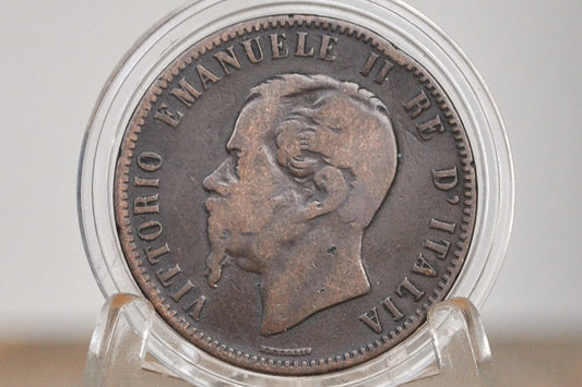 1867 Italian 10 Centesimi H - Great Condition (F/VF) - 1867 10 Cent Coin Italy - Vittorio Emanuele II - Copper - 1867H 10 Cent