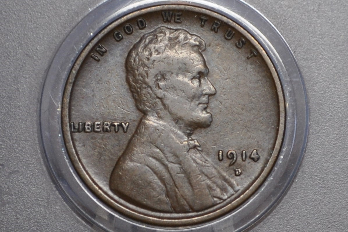 1914-D Wheat Penny - Key Date - XF Grade / Condition - 1914D Wheat Ear Cent - World War I Era Coin - 1914 D Lincoln Cent - Authentic