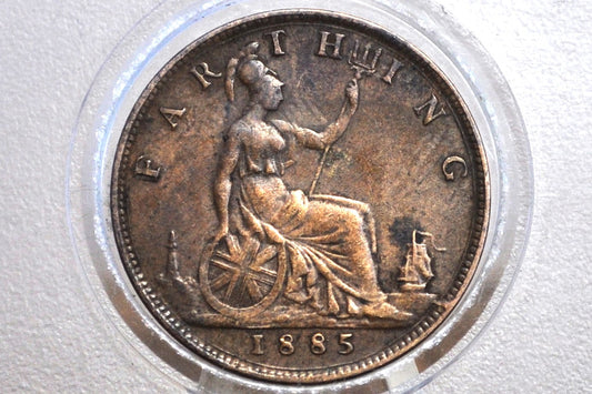1885 British Farthing - XF/AU - UK Farthing 1885 Great Britain Farthing - Queen Victoria, Great Collection Piece