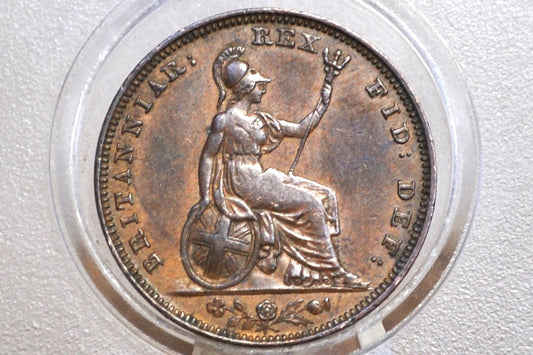 1826 UK Farthing - Uncirculated, Striking Detail, Great Color - Second Issue 1826 British Farthing Type 2 - Collection Worthy