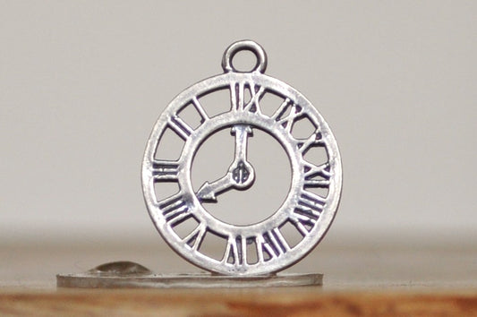 Roman Numeral Clock Sterling Charm - Sterling Silver Clock Roman Numeral Charm